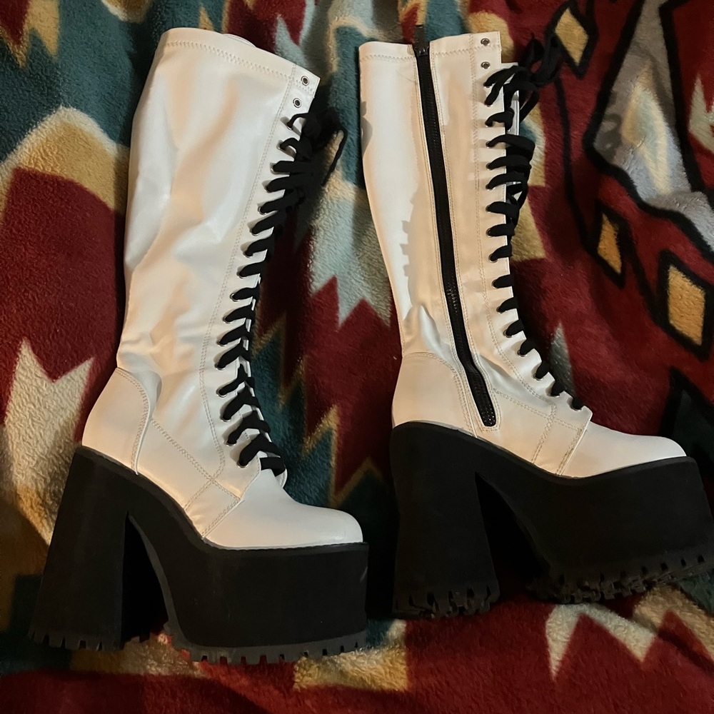 Current Mood White and Black Platform Boots